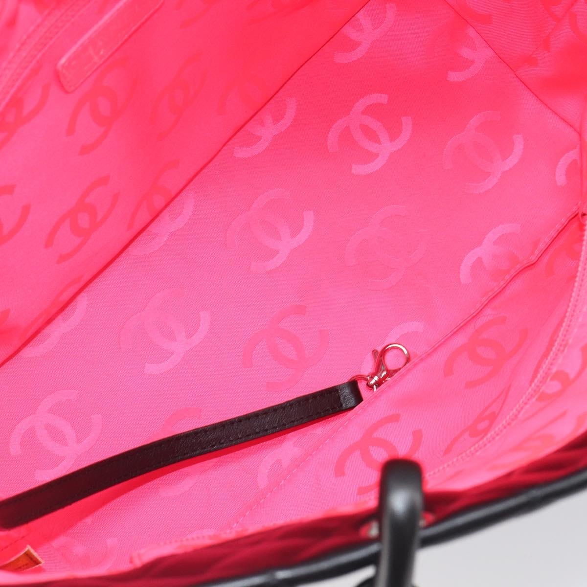 CHANEL Cambon Line Matelasse Tote Bag Leather Black Silver CC Auth 201902V