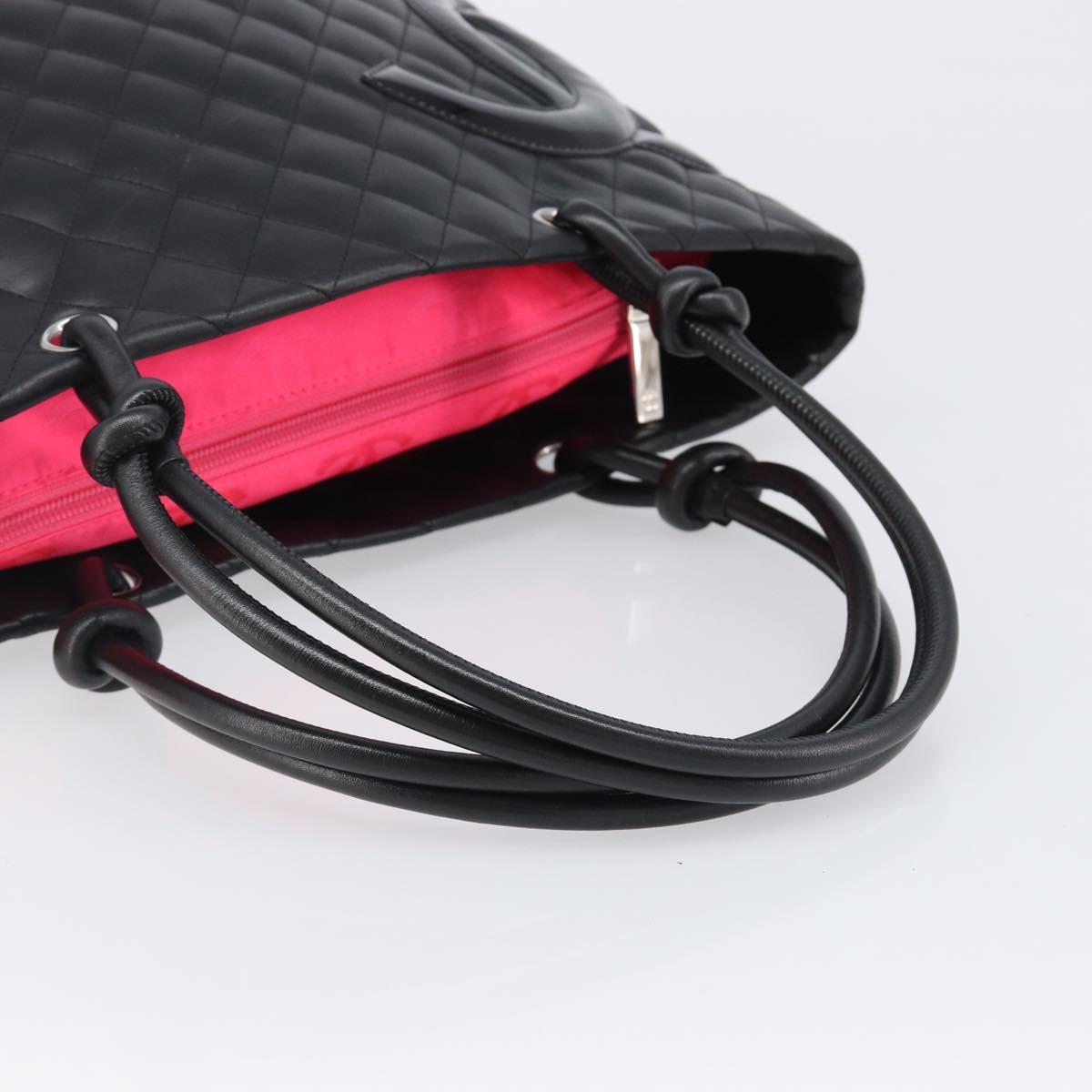 CHANEL Cambon Line Matelasse Tote Bag Leather Black Silver CC Auth 201902V