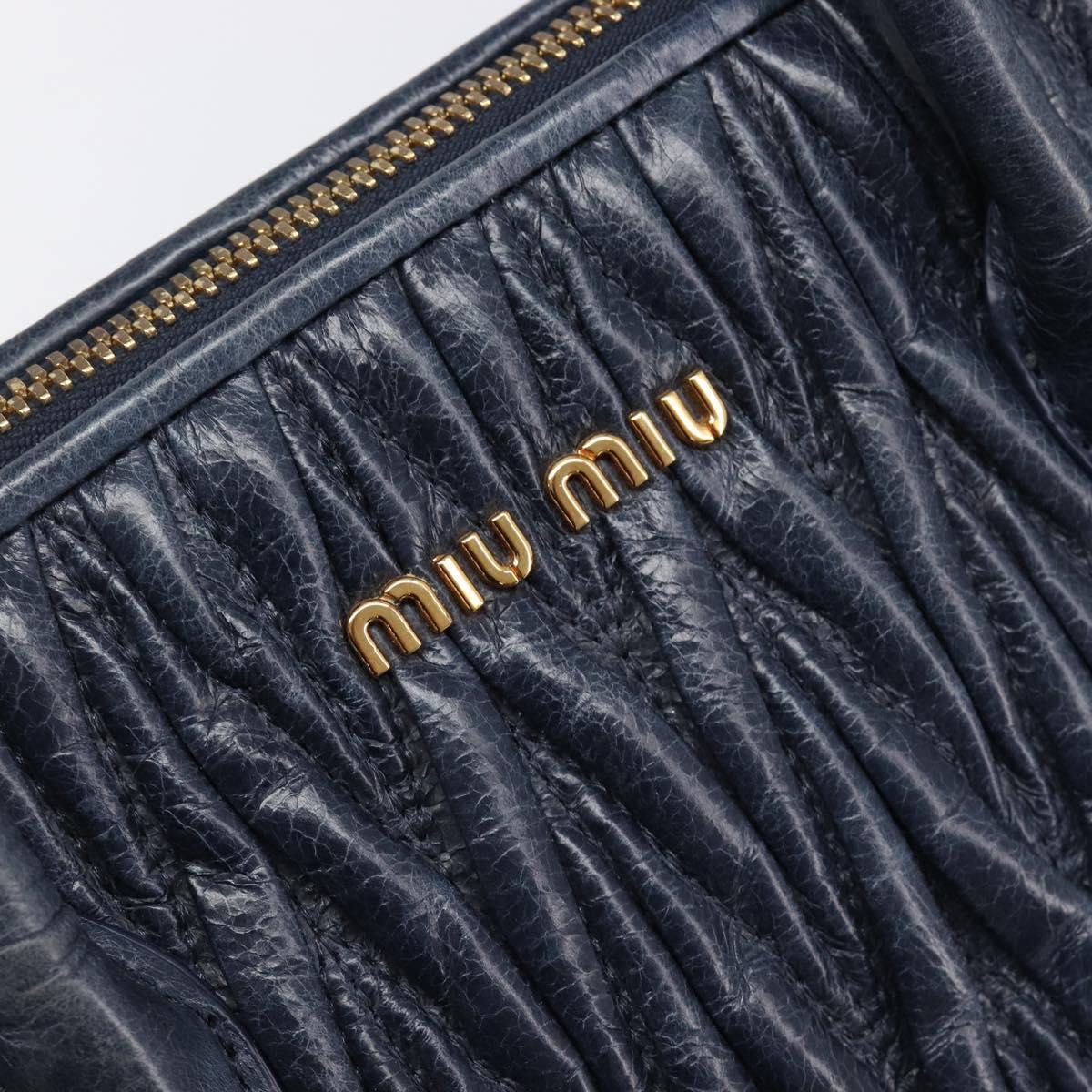 Miu Miu Matelasse Hand Bag Leather Navy Gold Auth 201903V