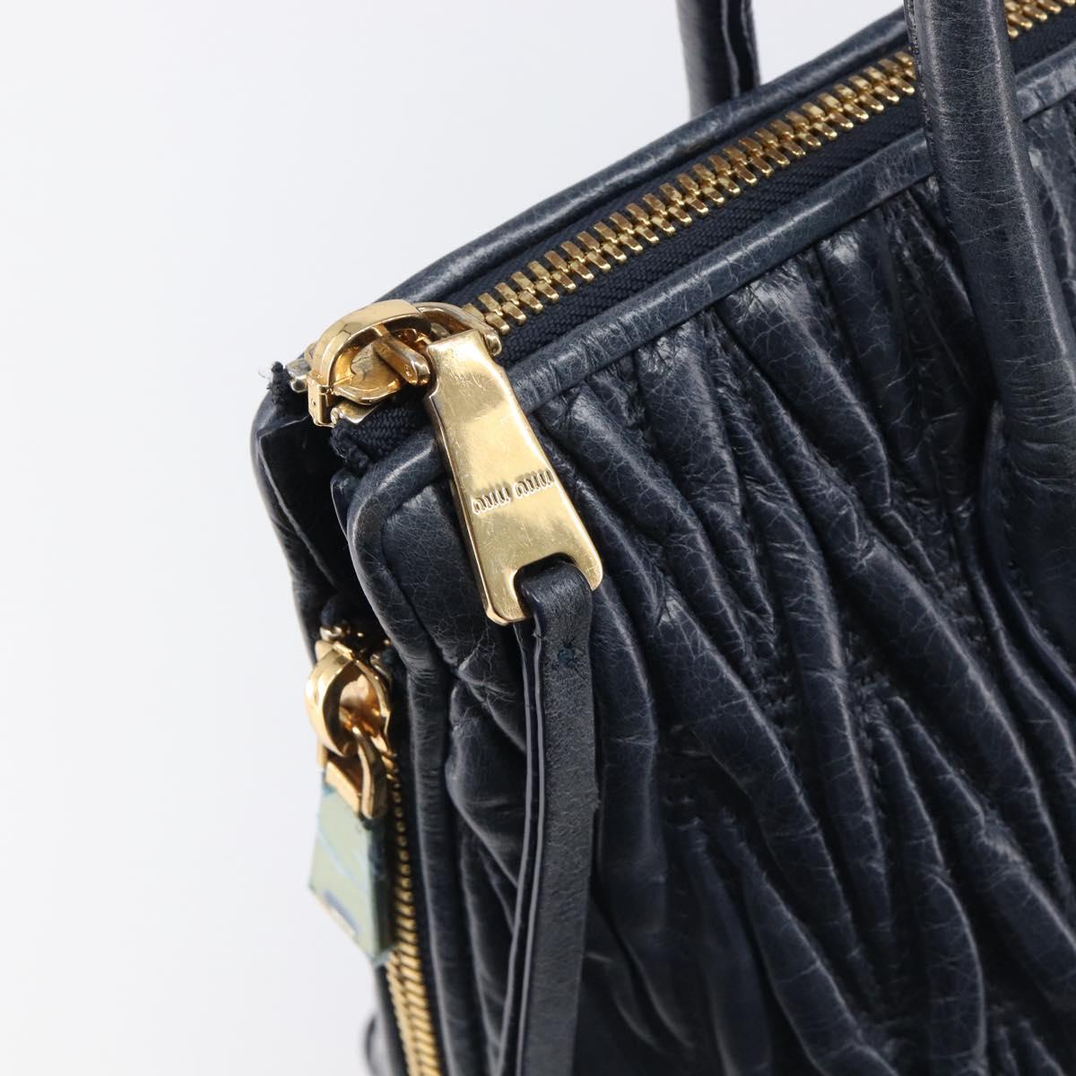 Miu Miu Matelasse Hand Bag Leather Navy Gold Auth 201903V