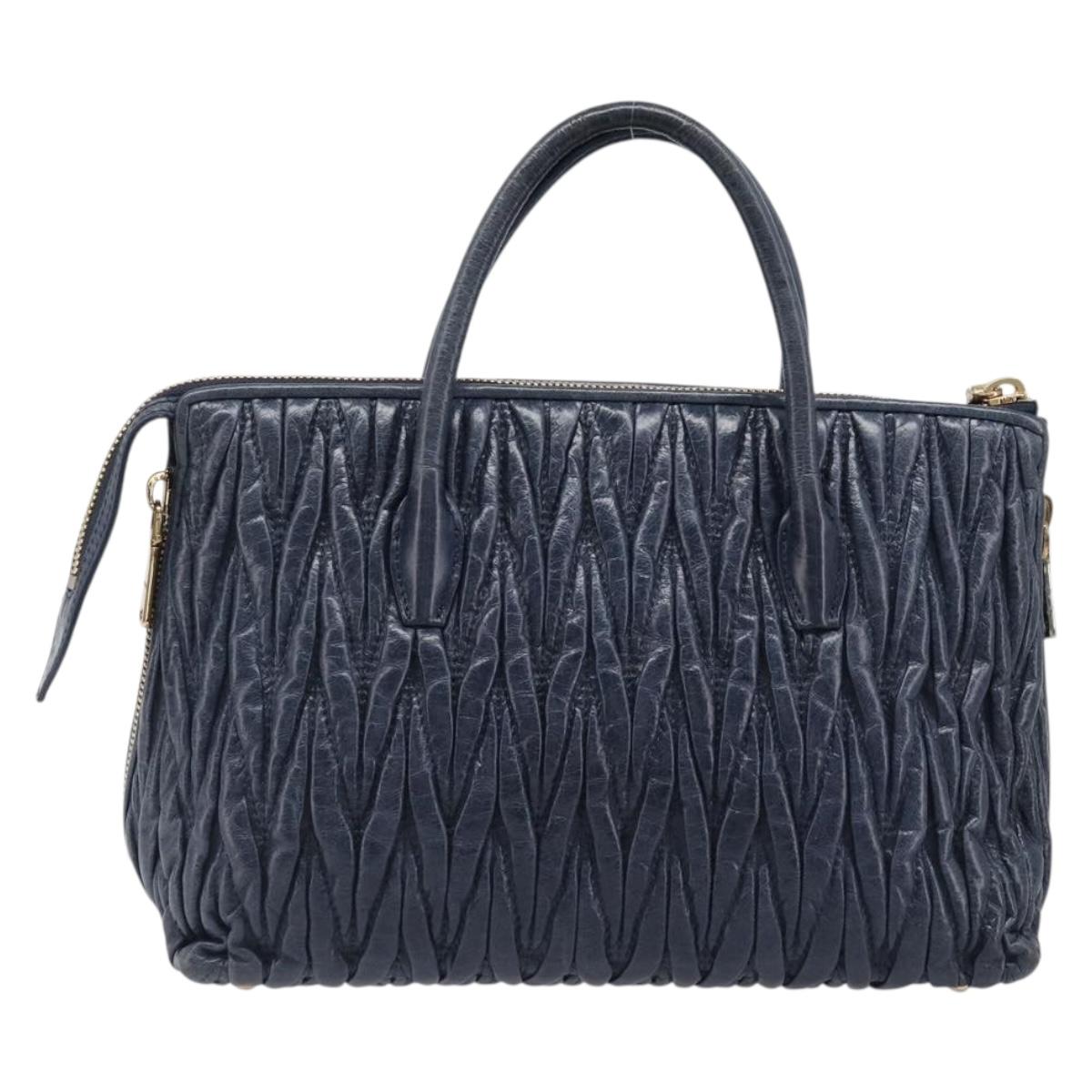 Miu Miu Matelasse Hand Bag Leather Navy Gold Auth 201903V