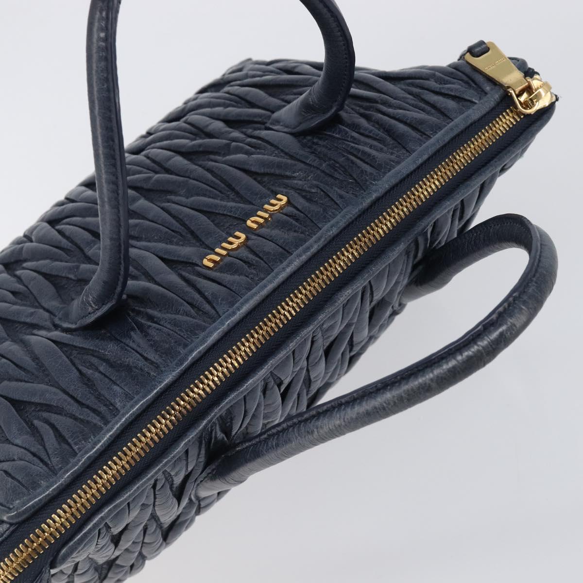 Miu Miu Matelasse Hand Bag Leather Navy Gold Auth 201903V