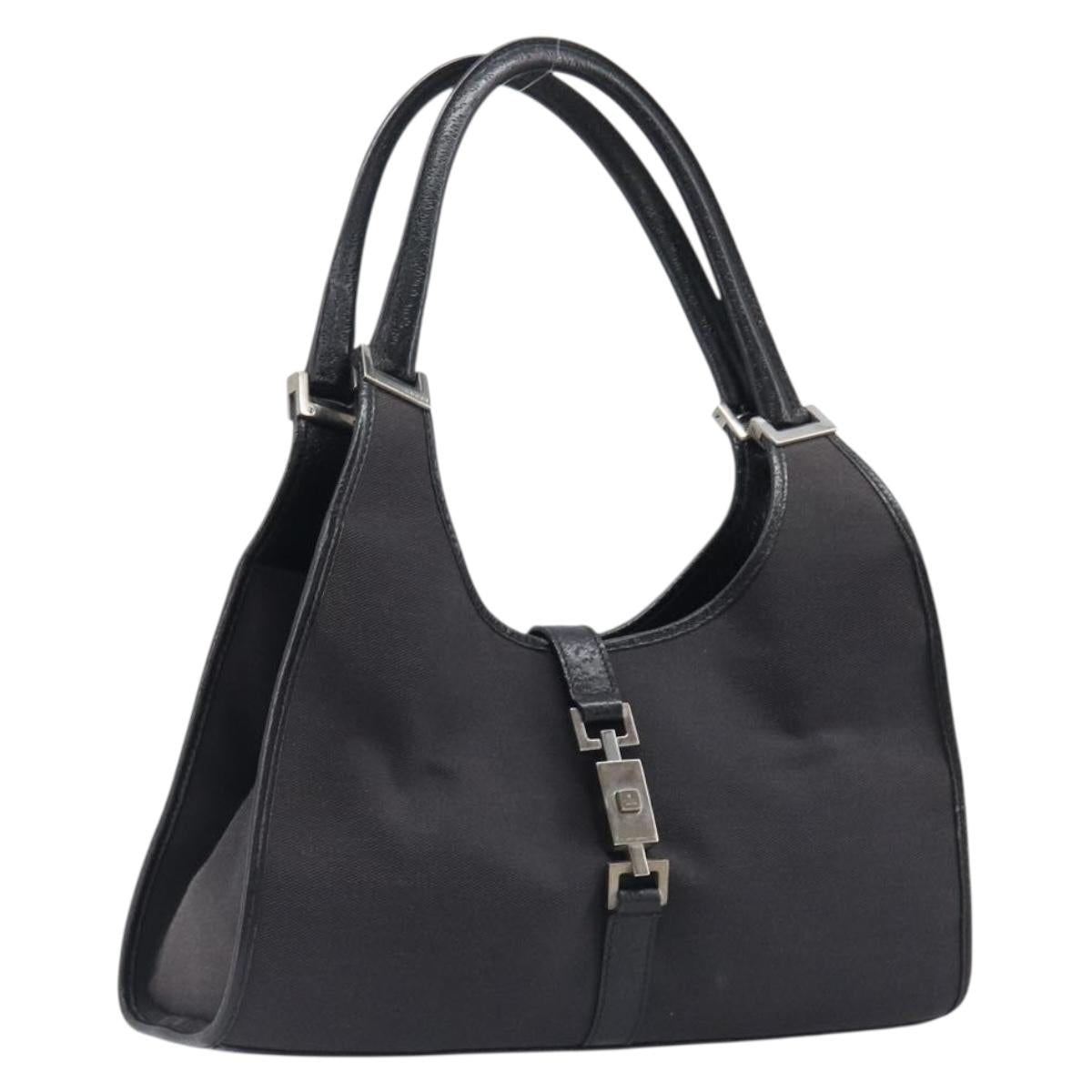 GUCCI Jackie Hand Bag Canvas Black Silver 002 1067 Auth 201904