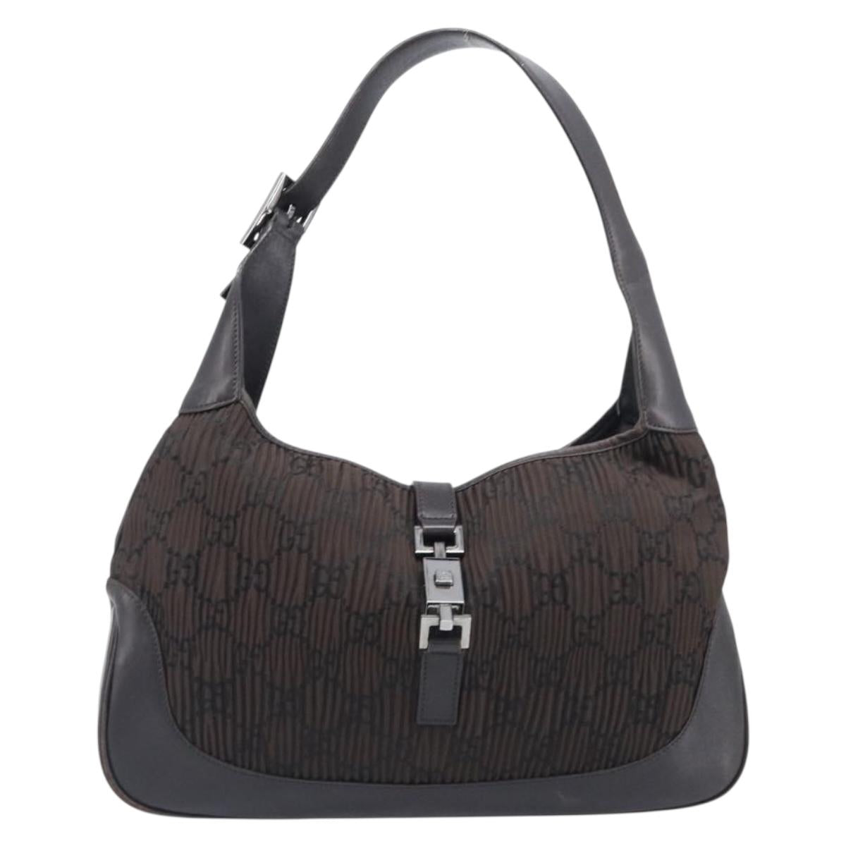 GUCCI GG Canvas Jackie Hand Bag Nylon Leather Brown Silver 001 3306 Auth 201905A