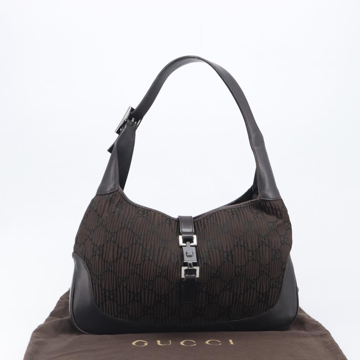 GUCCI GG Canvas Jackie Hand Bag Nylon Leather Brown Silver 001 3306 Auth 201905A