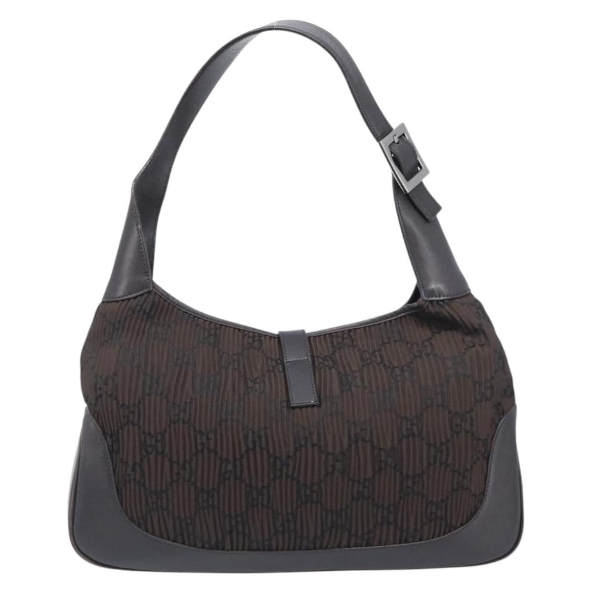 GUCCI GG Canvas Jackie Hand Bag Nylon Leather Brown Silver 001 3306 Auth 201905A