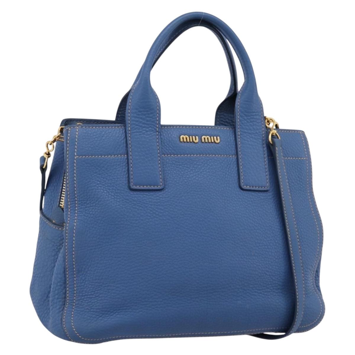 Miu Miu Hand Bag Vittero Dino Leather 2way Blue Gold Auth 201907V