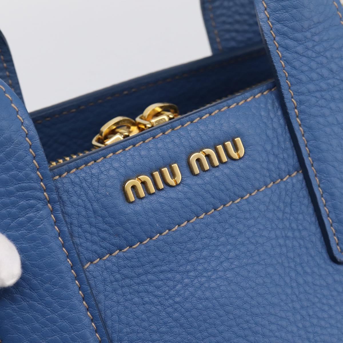 Miu Miu Hand Bag Vittero Dino Leather 2way Blue Gold Auth 201907V
