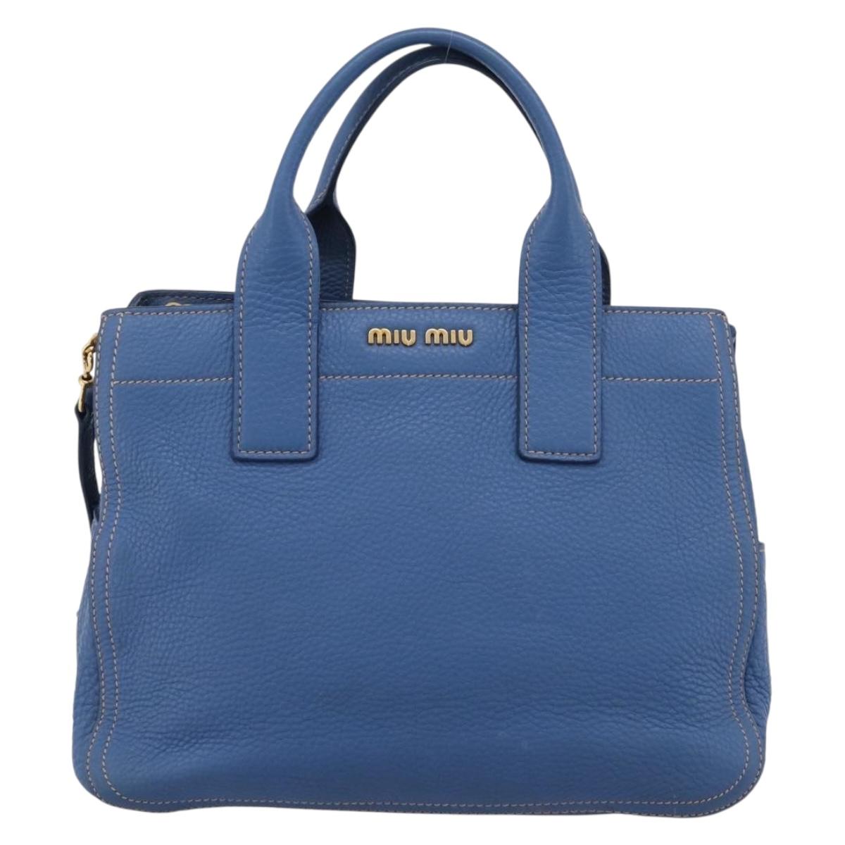 Miu Miu Hand Bag Vittero Dino Leather 2way Blue Gold Auth 201907V