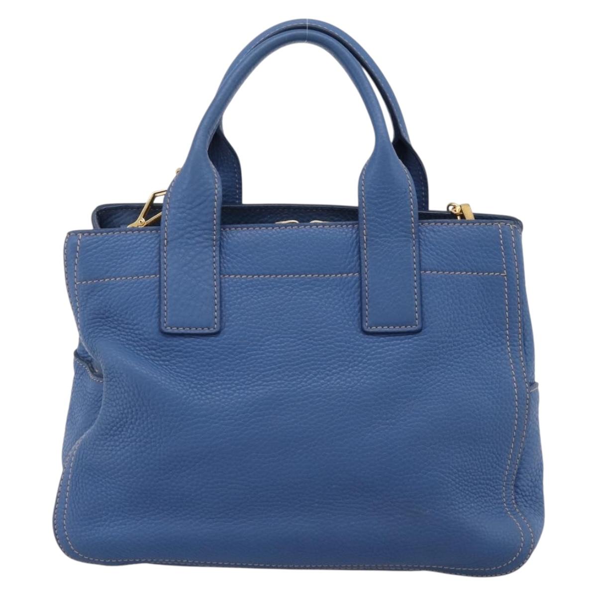 Miu Miu Hand Bag Vittero Dino Leather 2way Blue Gold Auth 201907V