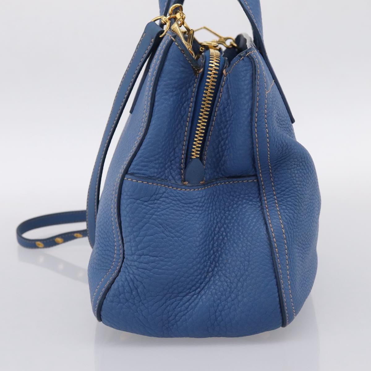 Miu Miu Hand Bag Vittero Dino Leather 2way Blue Gold Auth 201907V