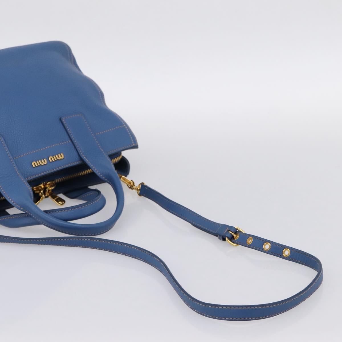 Miu Miu Hand Bag Vittero Dino Leather 2way Blue Gold Auth 201907V