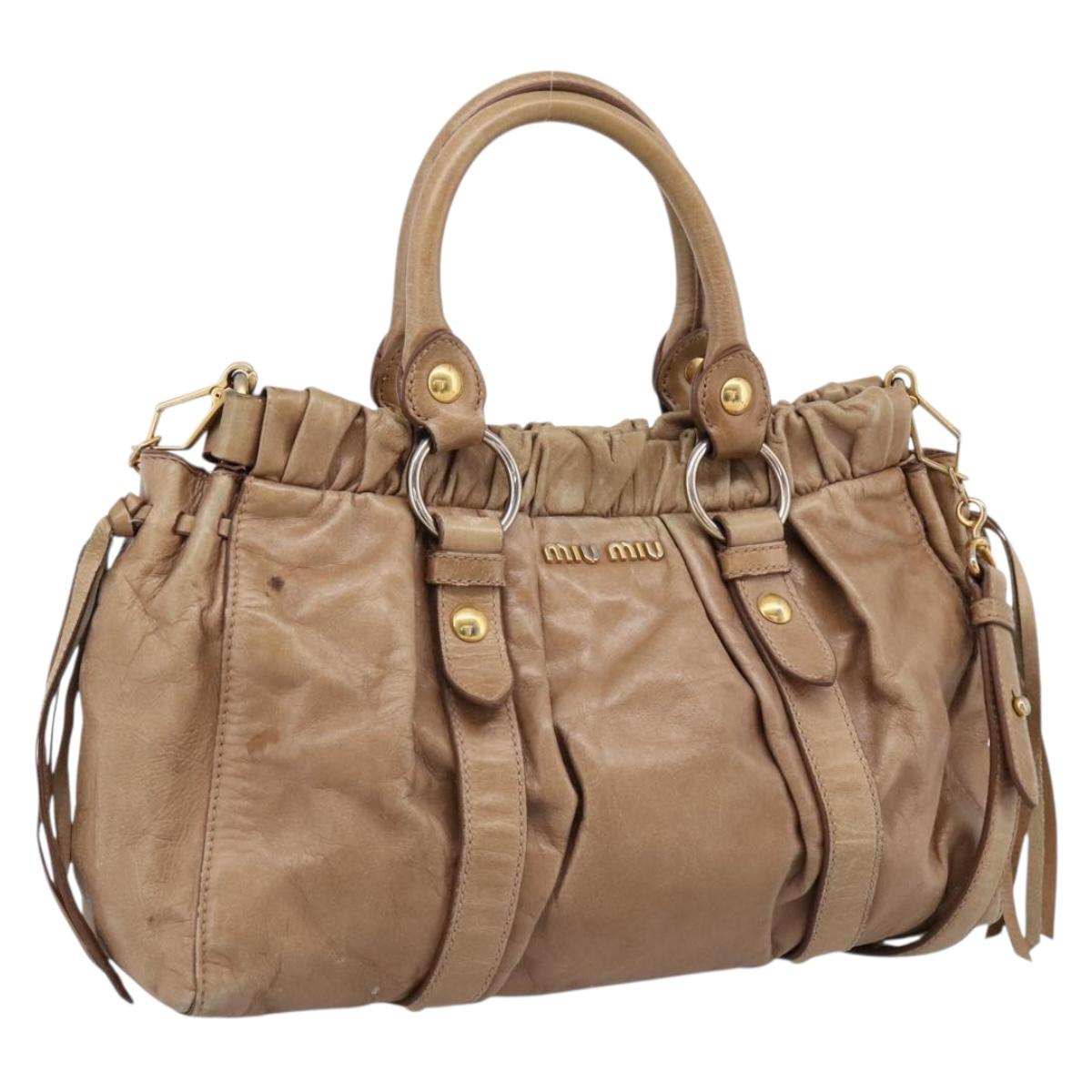 Miu Miu Hand Bag Vitellolux 2way Brown Gold Auth 201908