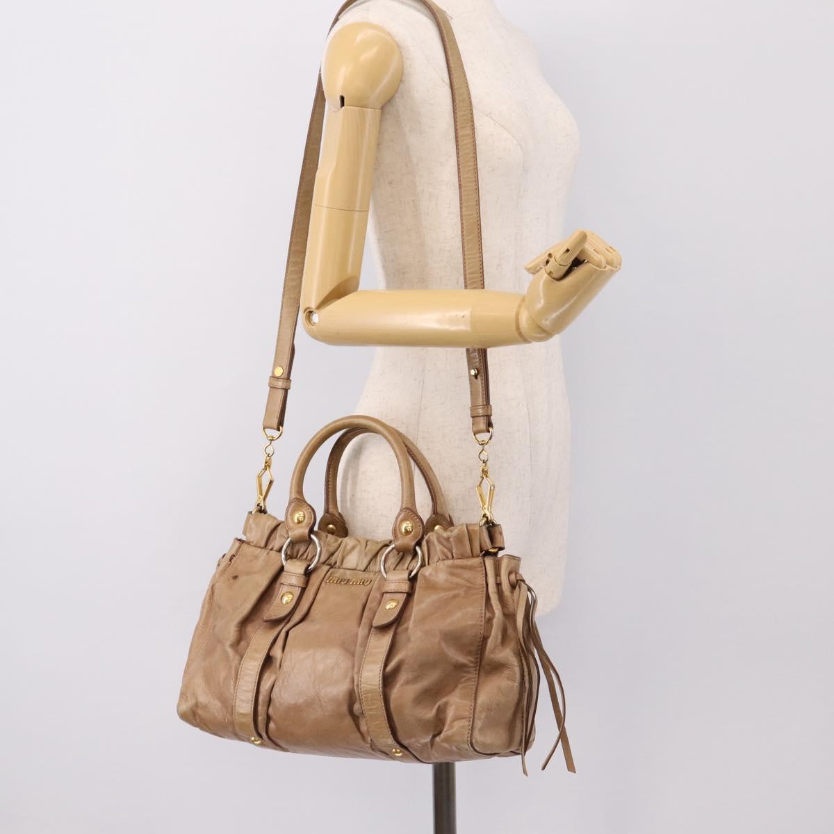Miu Miu Hand Bag Vitellolux 2way Brown Gold Auth 201908