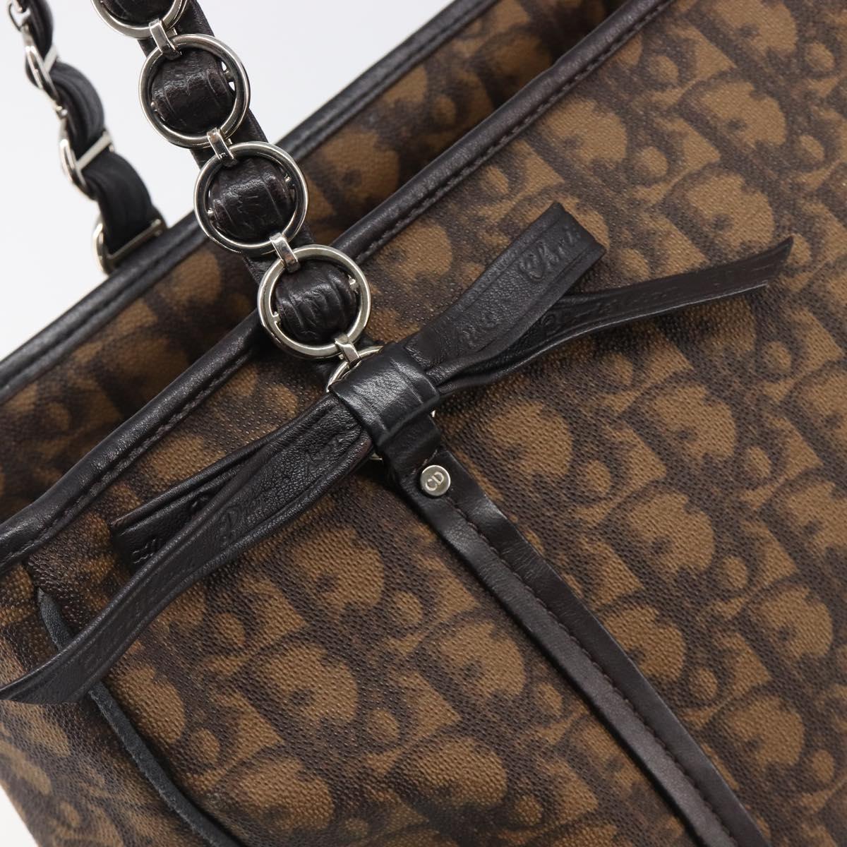Christian Dior Trotter Canvas Chain Bag PVC Romantic Brown Silver Auth 201909V