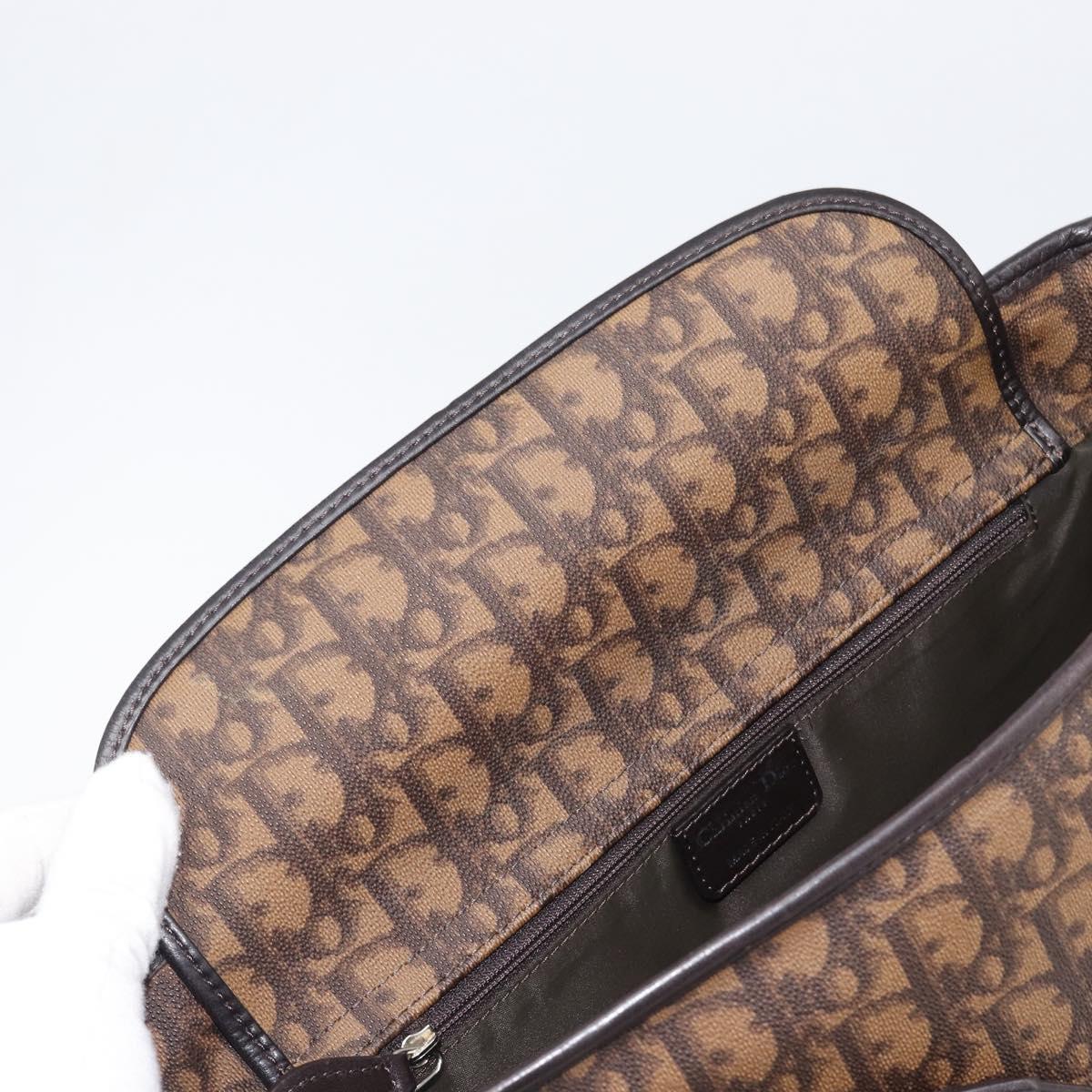 Christian Dior Trotter Canvas Chain Bag PVC Romantic Brown Silver Auth 201909V