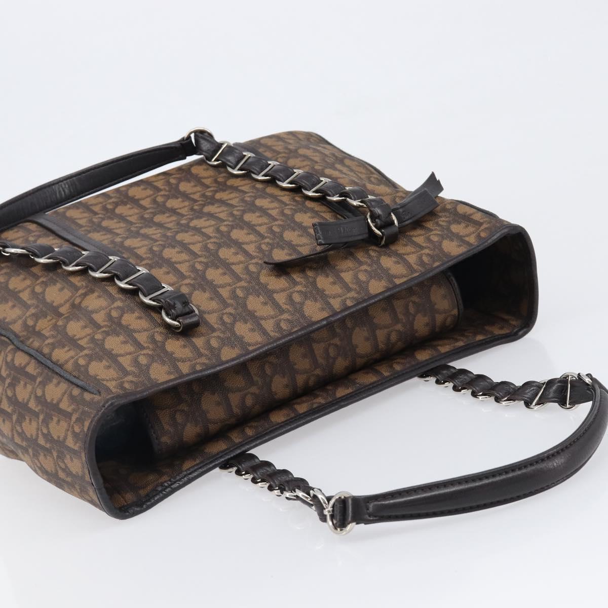 Christian Dior Trotter Canvas Chain Bag PVC Romantic Brown Silver Auth 201909V