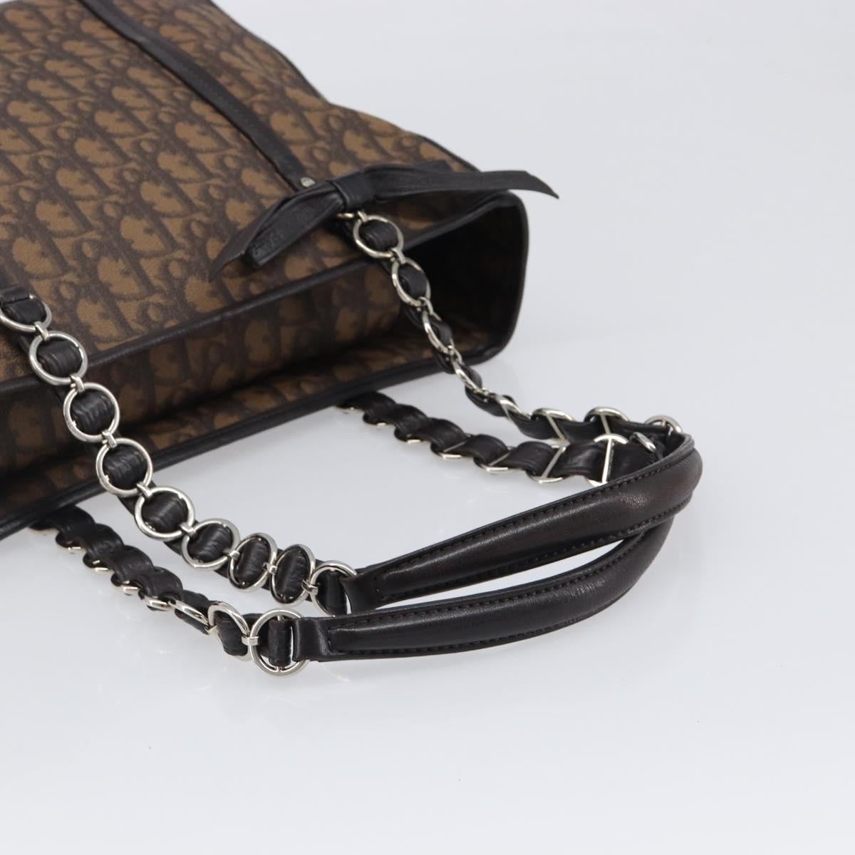 Christian Dior Trotter Canvas Chain Bag PVC Romantic Brown Silver Auth 201909V