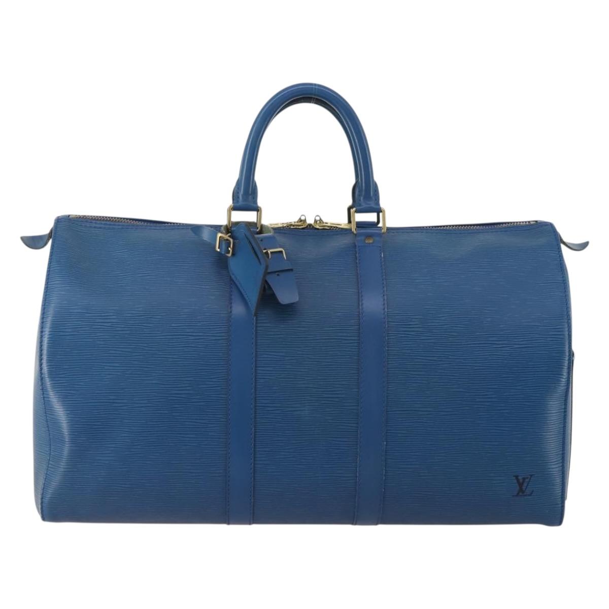 LOUIS VUITTON Epi Keepall 45 Boston Bag Blue M42975 LV Auth 201910