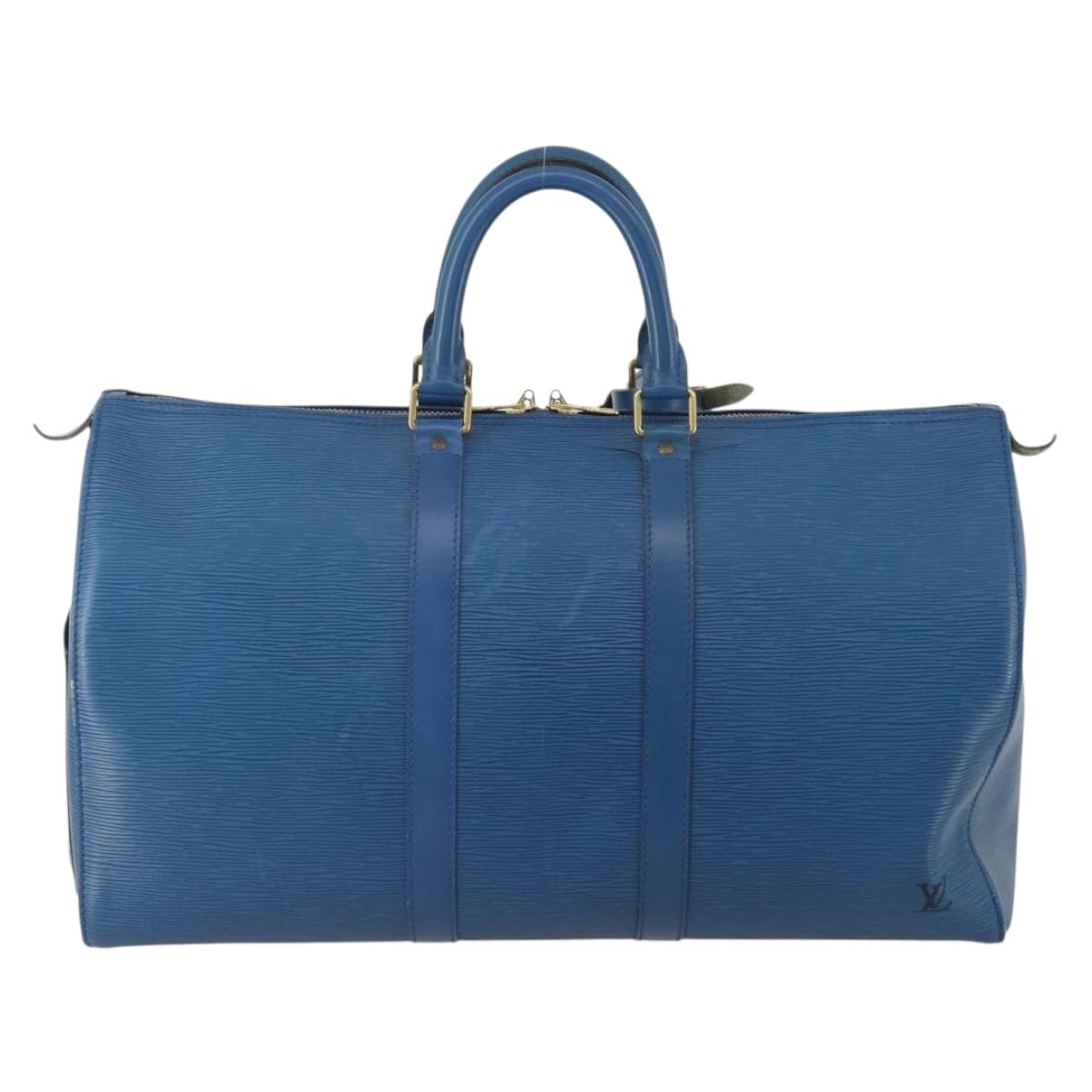 LOUIS VUITTON Epi Keepall 45 Boston Bag Blue M42975 LV Auth 201910