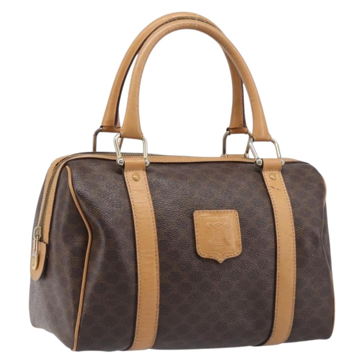 CELINE Macadam Canvas Boston Bag PVC Leather Brown Gold Auth 201911