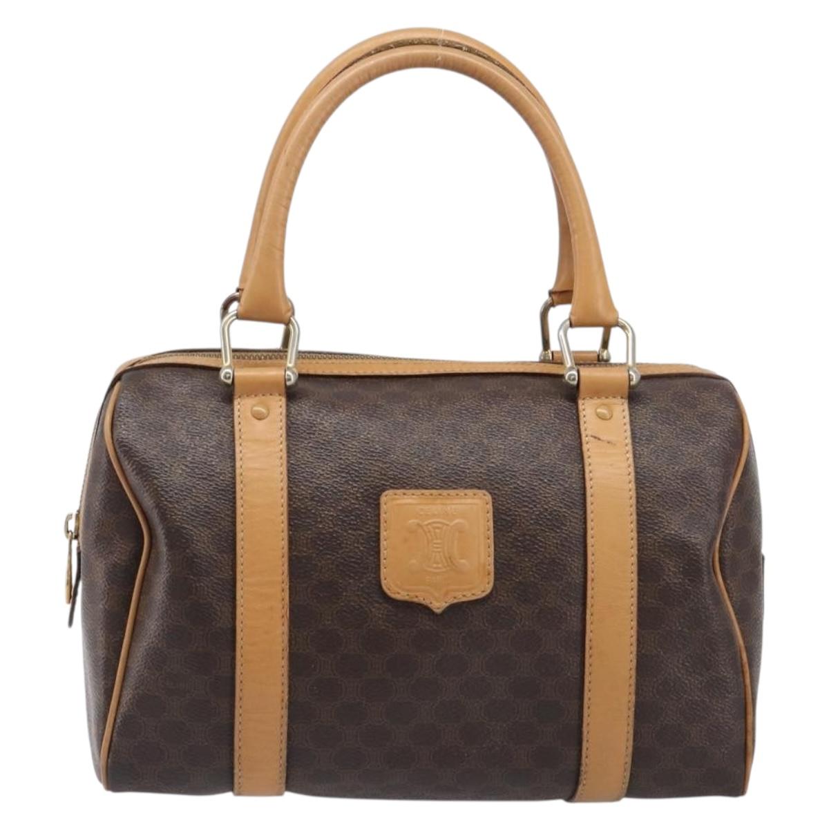 CELINE Macadam Canvas Boston Bag PVC Leather Brown Gold Auth 201911
