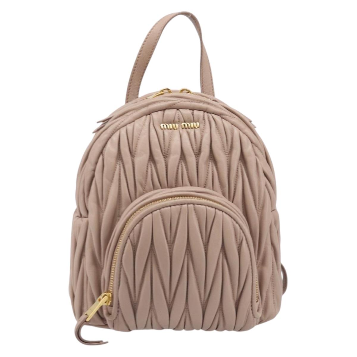 Miu Miu Matelasse Backpack Leather Pink Gold Auth 201912V
