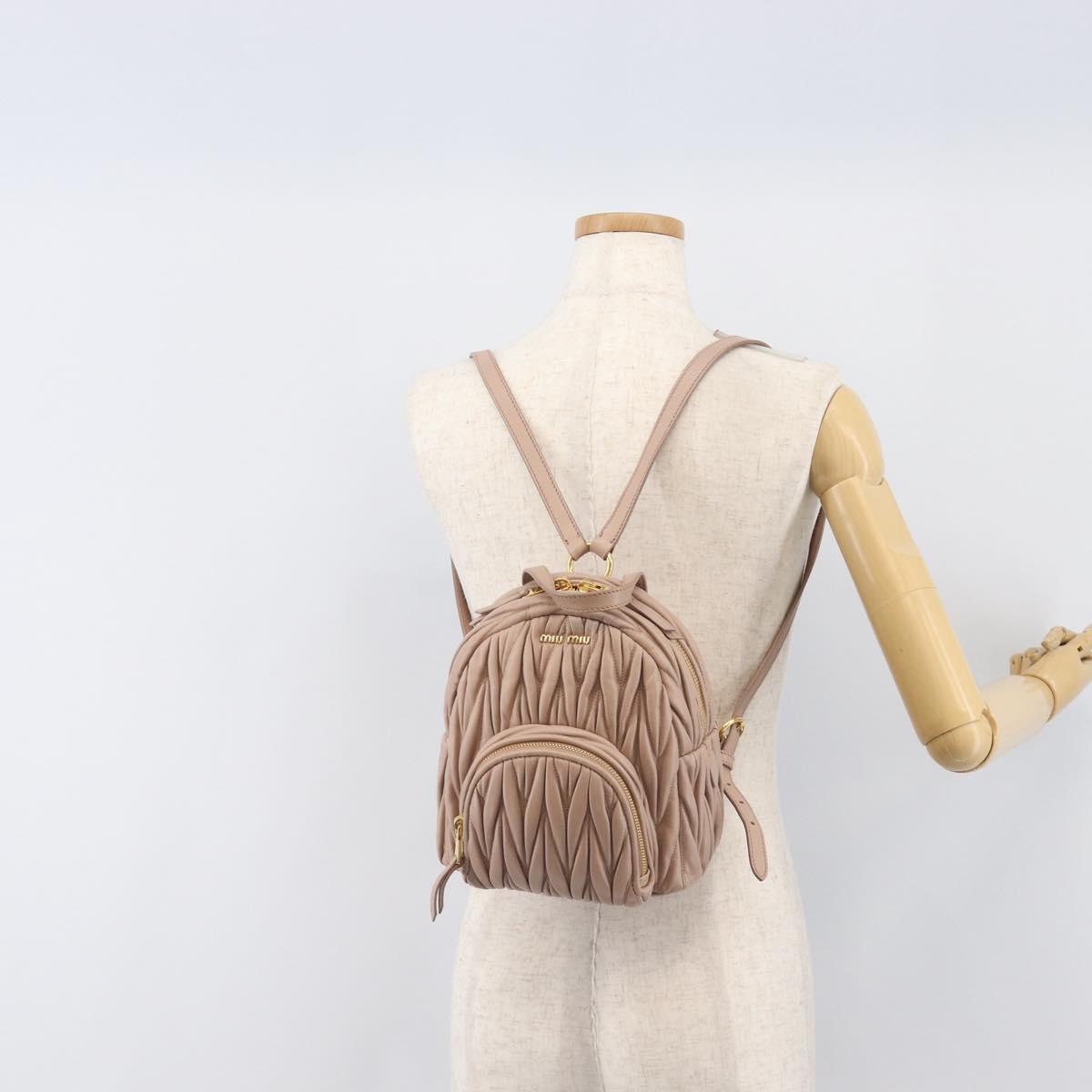 Miu Miu Matelasse Backpack Leather Pink Gold Auth 201912V