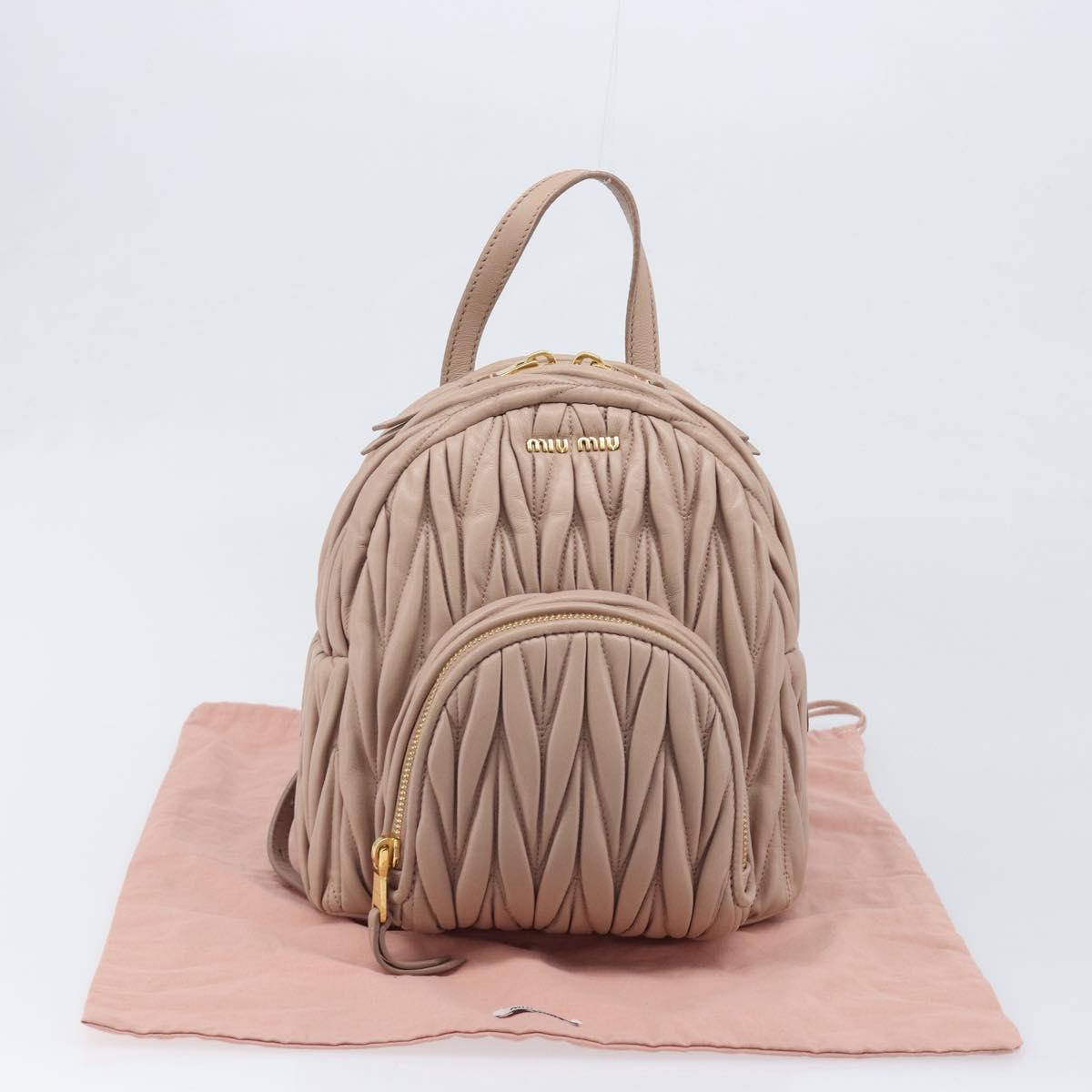 Miu Miu Matelasse Backpack Leather Pink Gold Auth 201912V