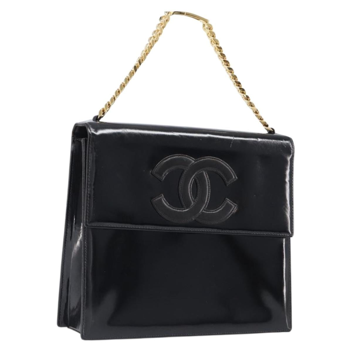 CHANEL Chain Hand Bag Patent leather Black Gold CC Auth 201914V