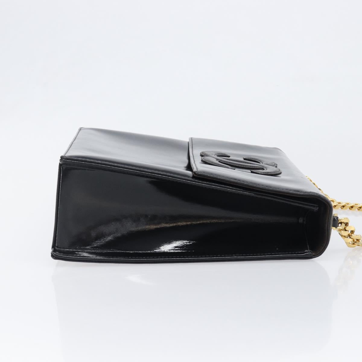 CHANEL Chain Hand Bag Patent leather Black Gold CC Auth 201914V
