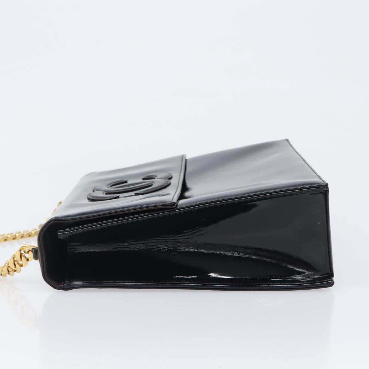 CHANEL Chain Hand Bag Patent leather Black Gold CC Auth 201914V