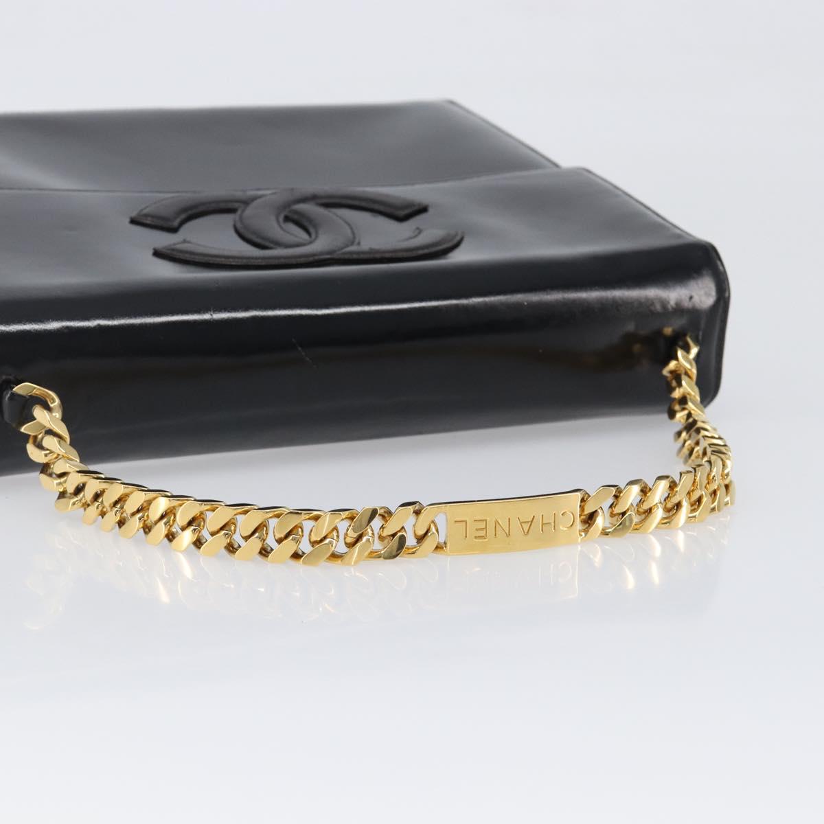 CHANEL Chain Hand Bag Patent leather Black Gold CC Auth 201914V