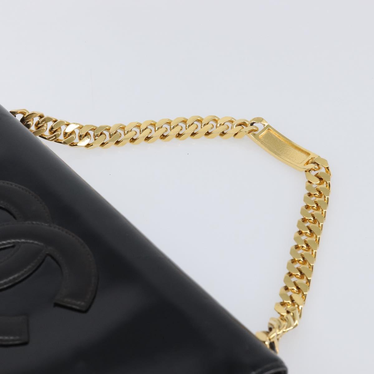 CHANEL Chain Hand Bag Patent leather Black Gold CC Auth 201914V