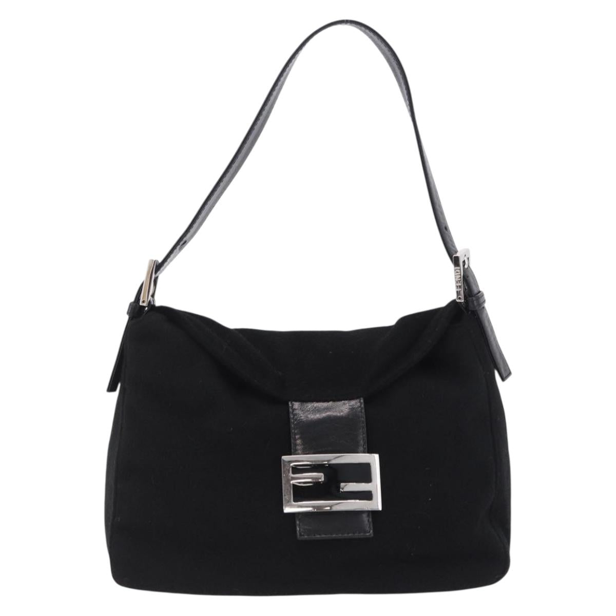 FENDI Mamma Baguette Shoulder Bag Wool Black Silver Auth 201915V