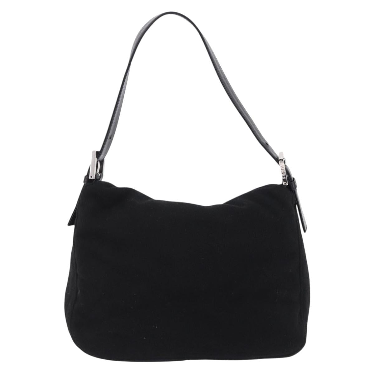 FENDI Mamma Baguette Shoulder Bag Wool Black Silver Auth 201915V