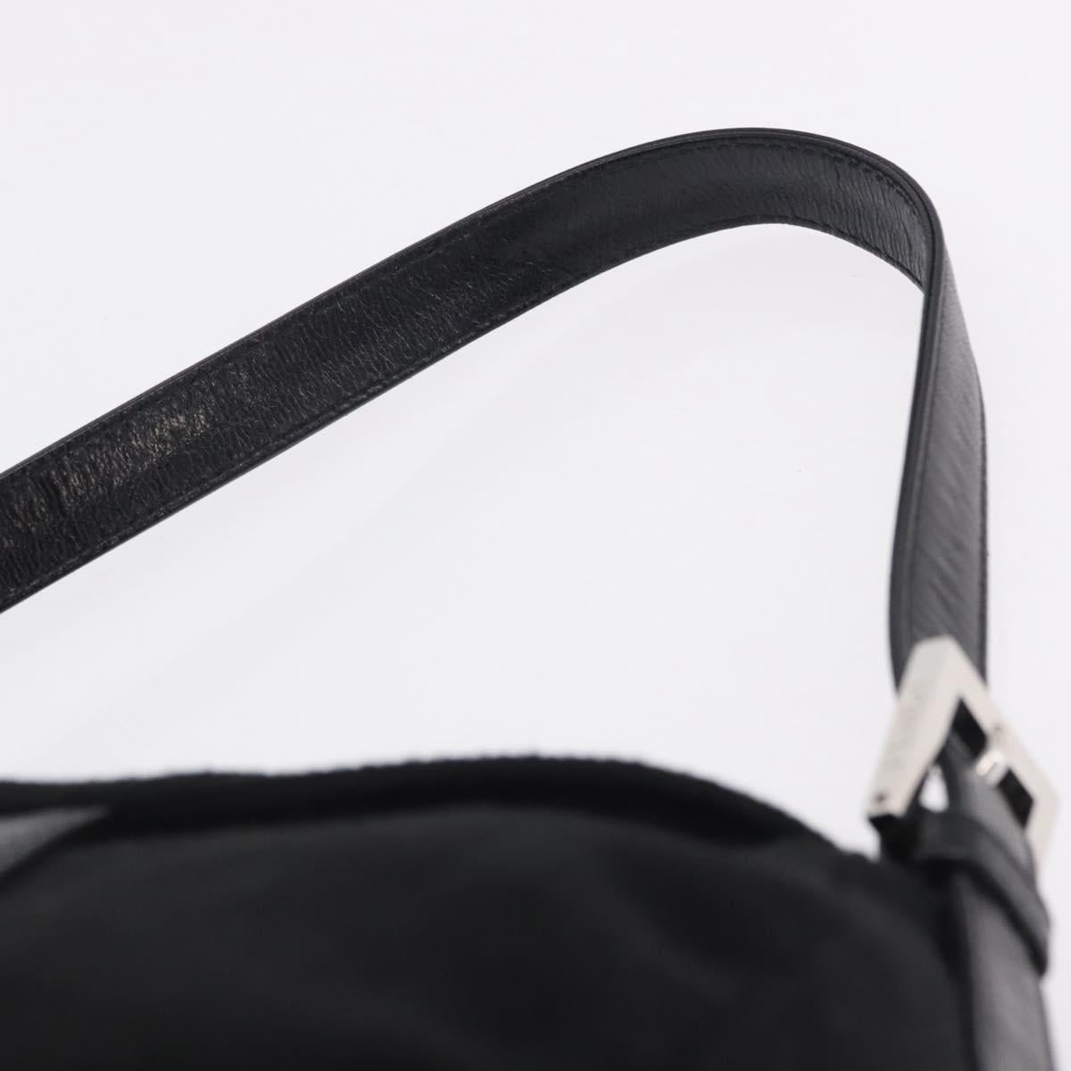 FENDI Mamma Baguette Shoulder Bag Wool Black Silver Auth 201915V
