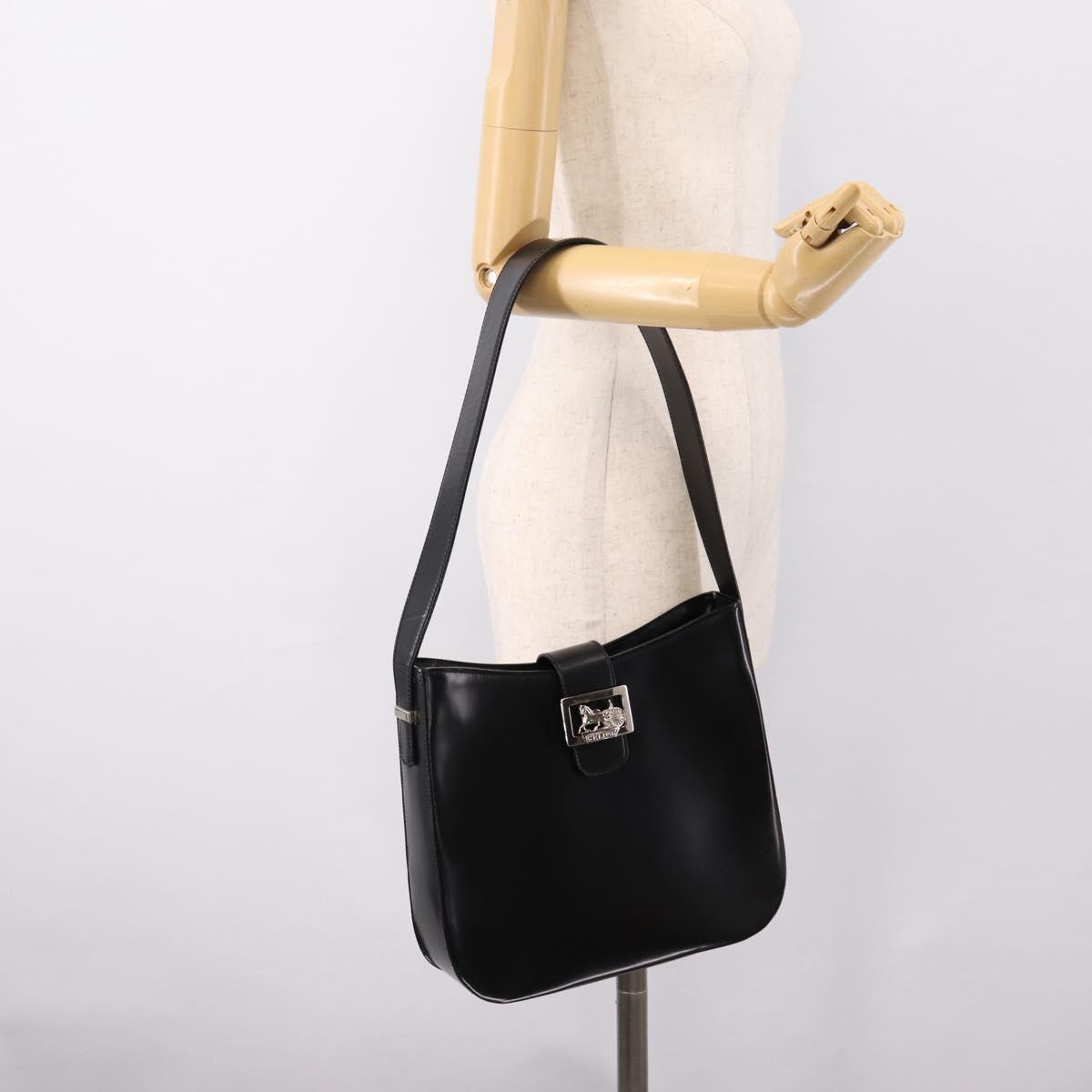 CELINE Horse Carriage Shoulder Bag Leather Black Silver Auth 201919A