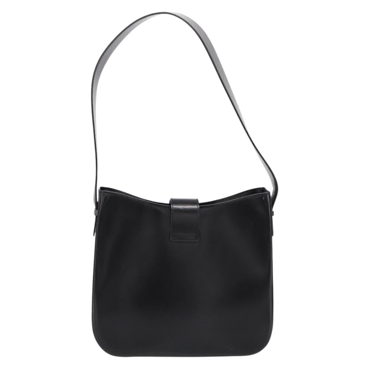 CELINE Horse Carriage Shoulder Bag Leather Black Silver Auth 201919A