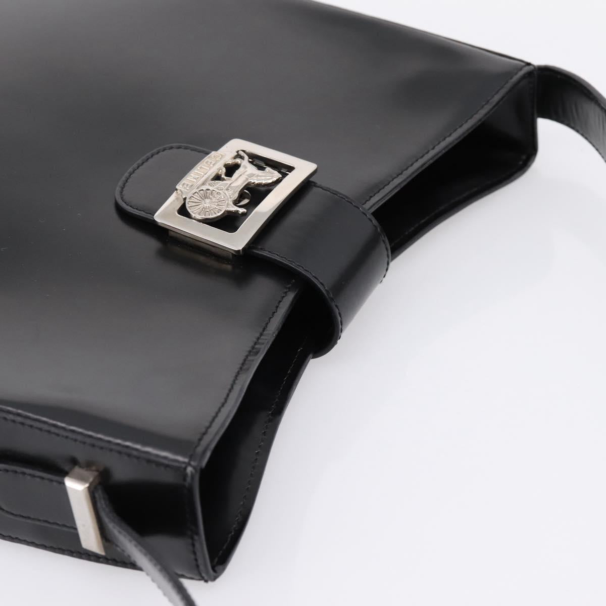 CELINE Horse Carriage Shoulder Bag Leather Black Silver Auth 201919A