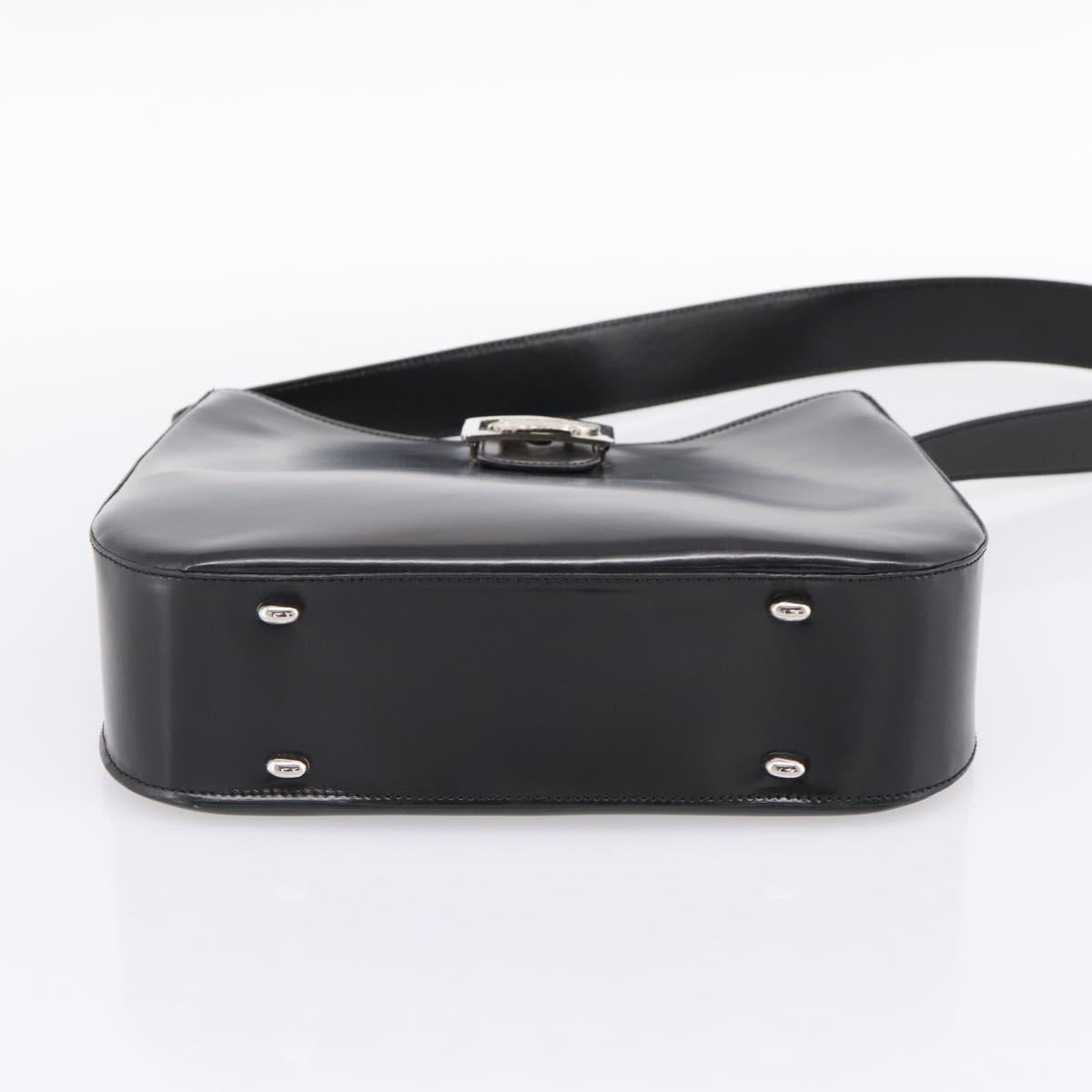 CELINE Horse Carriage Shoulder Bag Leather Black Silver Auth 201919A