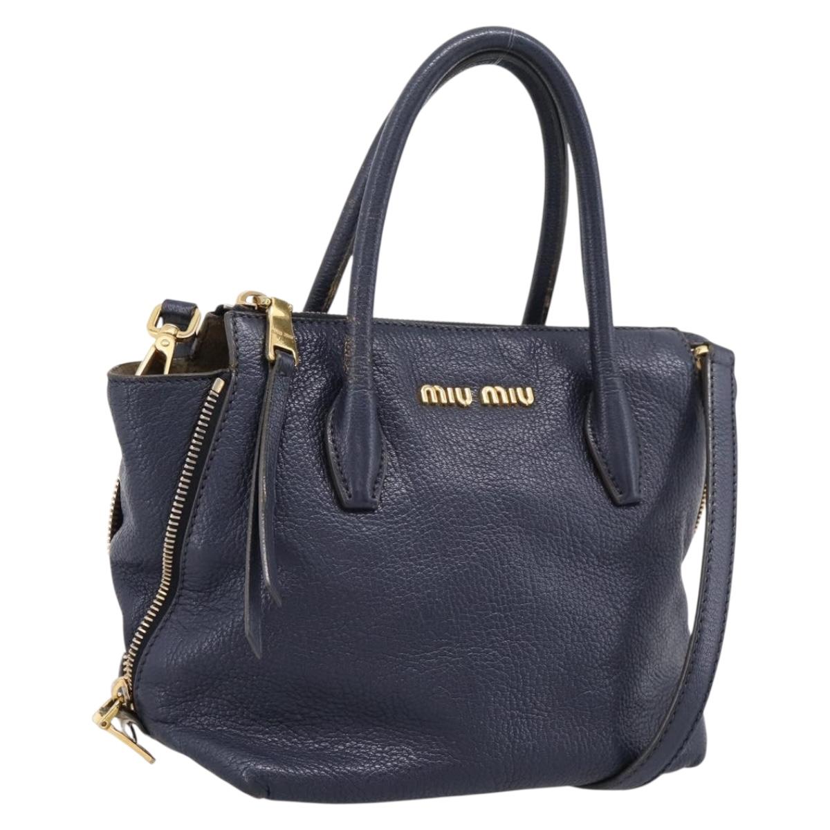 Miu Miu Hand Bag Leather 2way Navy Gold Auth 201925
