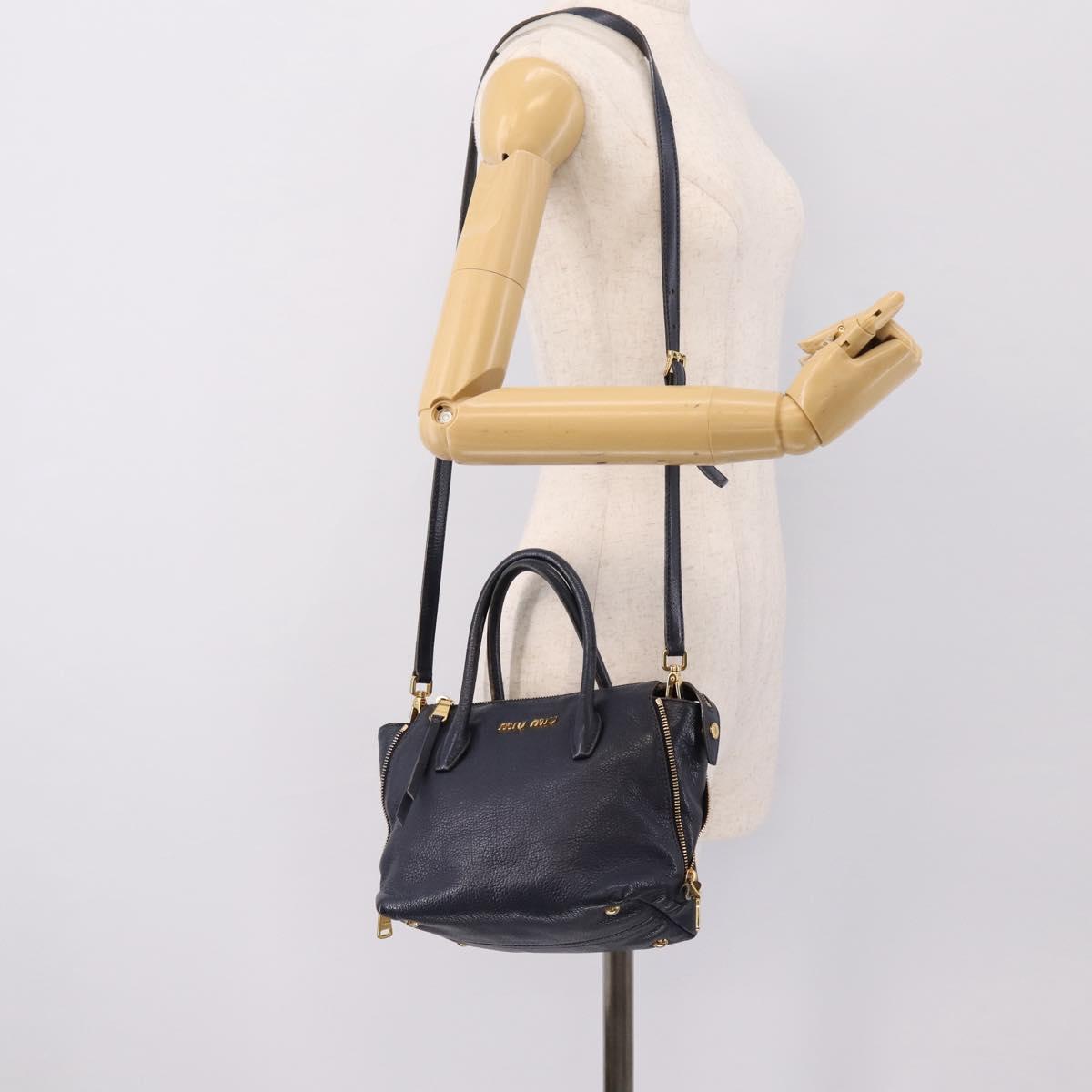 Miu Miu Hand Bag Leather 2way Navy Gold Auth 201925