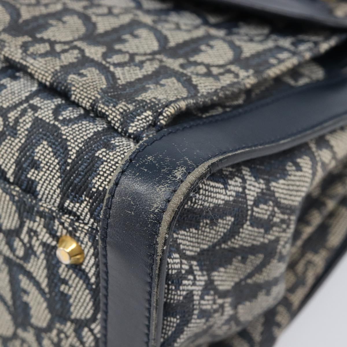 Christian Dior Trotter Canvas Hand Bag Navy Gold Auth 201927