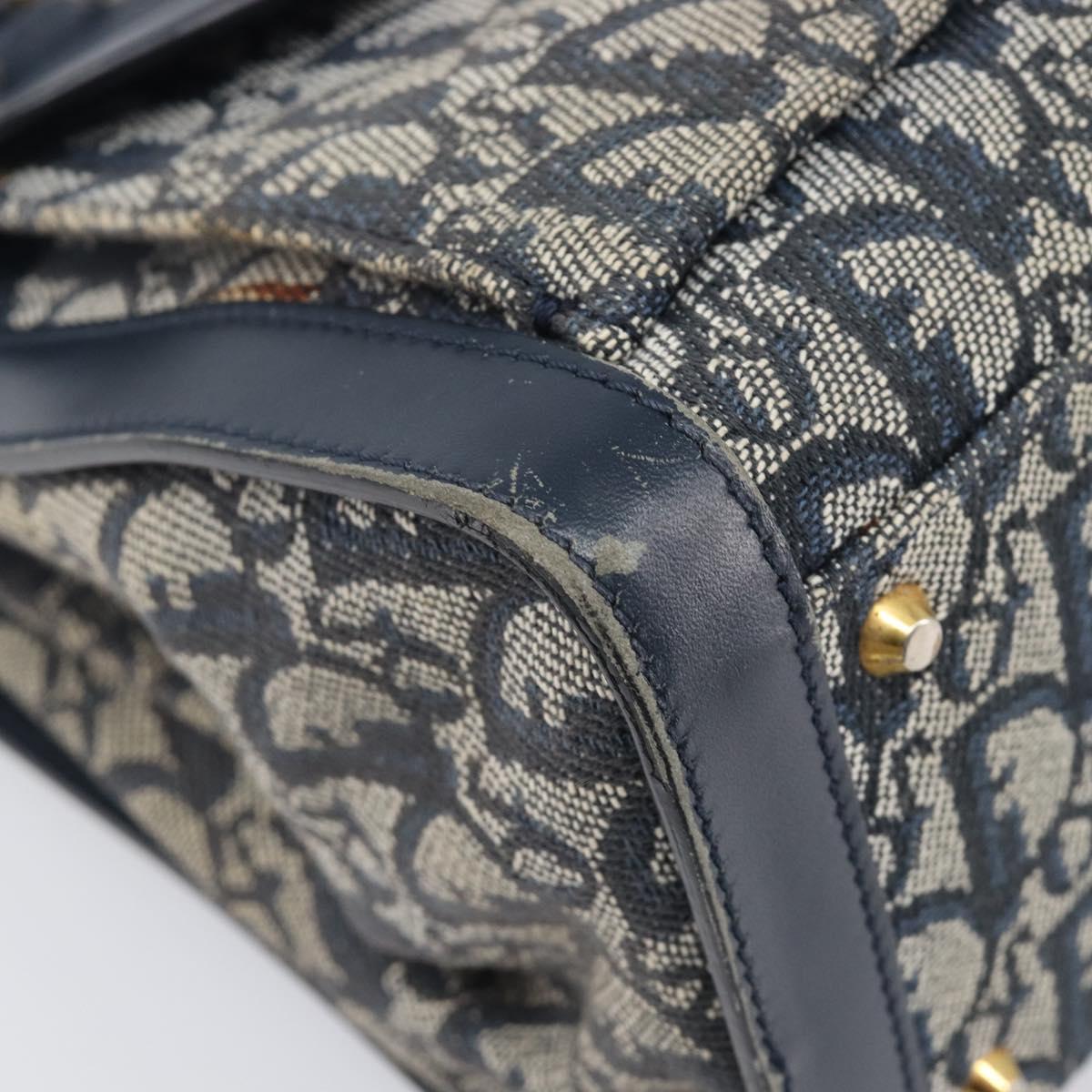 Christian Dior Trotter Canvas Hand Bag Navy Gold Auth 201927