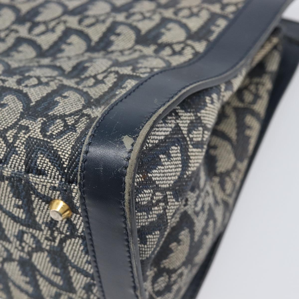 Christian Dior Trotter Canvas Hand Bag Navy Gold Auth 201927