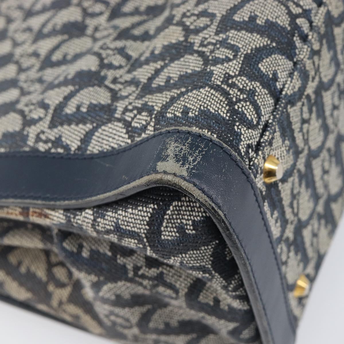 Christian Dior Trotter Canvas Hand Bag Navy Gold Auth 201927