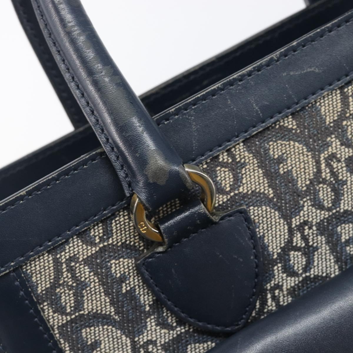 Christian Dior Trotter Canvas Hand Bag Navy Gold Auth 201927