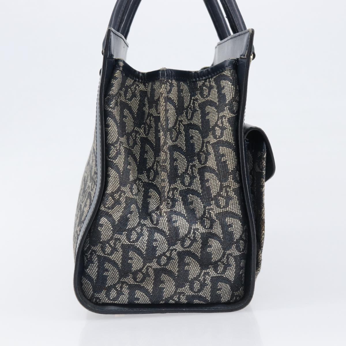 Christian Dior Trotter Canvas Hand Bag Navy Gold Auth 201927
