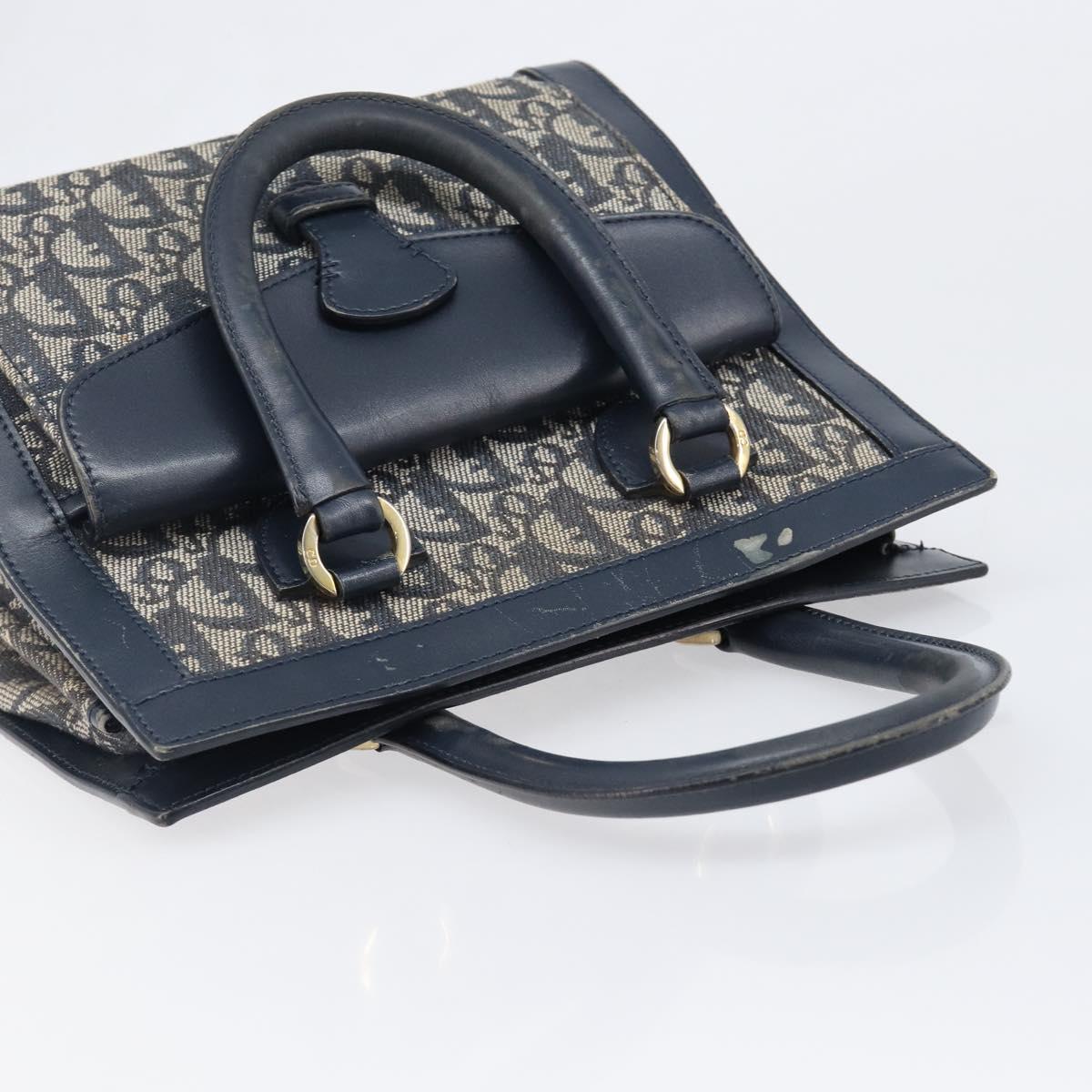 Christian Dior Trotter Canvas Hand Bag Navy Gold Auth 201927